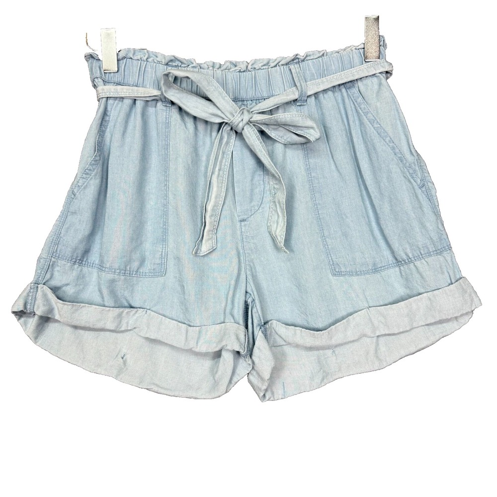 Aerie Shorts Womens Small Blue Chambray Light Wash Belted Lightweight Jorts‎